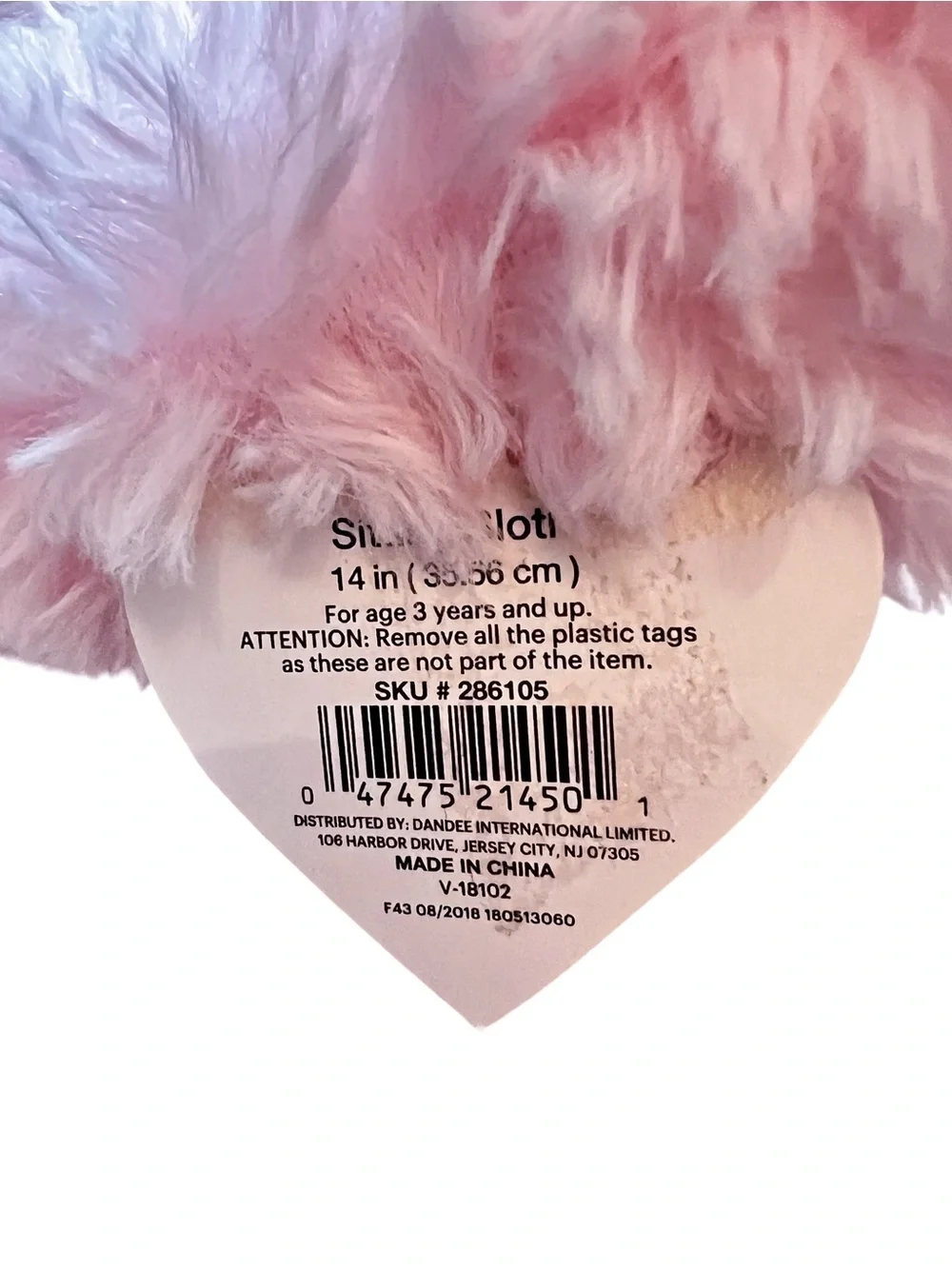 Dan Dee Collector's Choice Pink Sloth with Sheer Pink Neck Bow